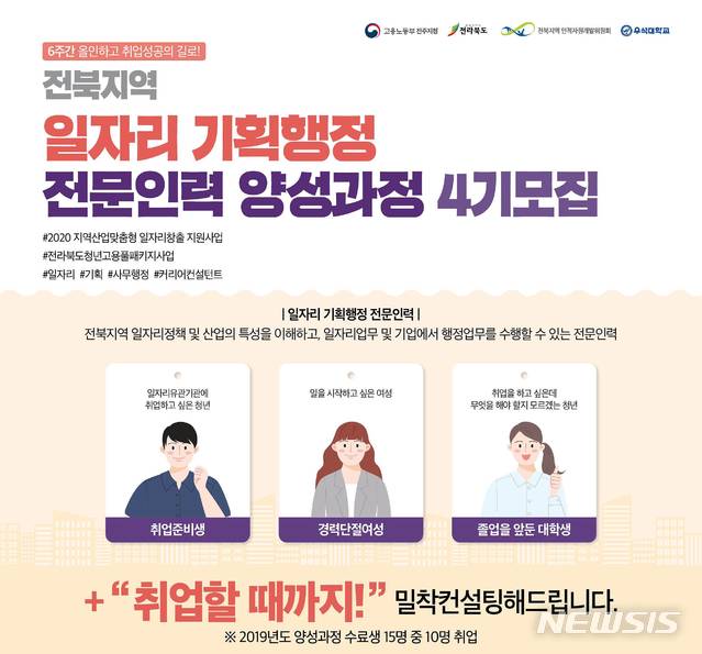 [완주=뉴시스]윤난슬 기자 = 우석대학교 진로취업지원센터는 '전북지역 일자리 기획행정 전문인력 양성과정' 4기 교육생을 모집한다고 3일 밝혔다.(사진=우석대 제공) 