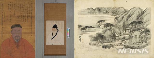 왼쪽부터 '안향 초상'(국보 제111호), '송시열 초상'(국보 제239호), '계상정거도'(보물 제585호)