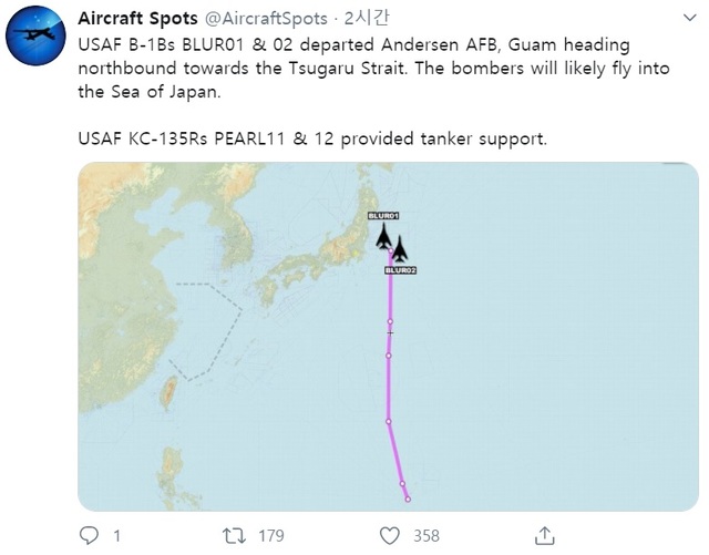 [서울=뉴시스] 에어크래프트 스폿 B-1B 비행. 2020.08.11. (사진=에어크래프트 스폿 캡처) 