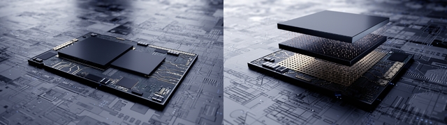 [서울=뉴시스] 최첨단 EUV 시스템반도체에 3차원 적층 기술 'X-Cube'를 적용한 시스템반도체의 설계(오른쪽 사진)와 기존 시스템반도체의 평면 설계. 사진 삼성전자