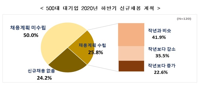 대기업 74.2% "하반기 신규채용 없거나 계획 미정"