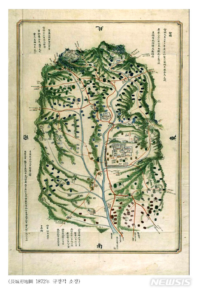 [장성=뉴시스]이창우 기자 = 오는 12월 발간 예정인 '지명으로 통해 보는 장성변천사' 책자에 수록될 옛 장성군 지도. (사진=장성군 제공) 2020.09.10. photo@newsis.com
