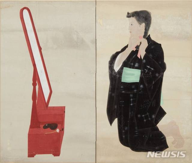 [서울=뉴시스]박래현, 화장, 1943, 종이에 채색, 131×154.7cm, 개인소장. 