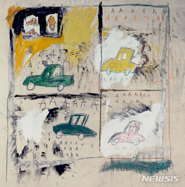 [서울=뉴시스] Old Cars, 1981, Acrylic, oil stick, and paper collage on canvas, 121.9×120.3cm. 2020.10.07. 사진=롯데뮤지엄 제공. photo@newsis.com
