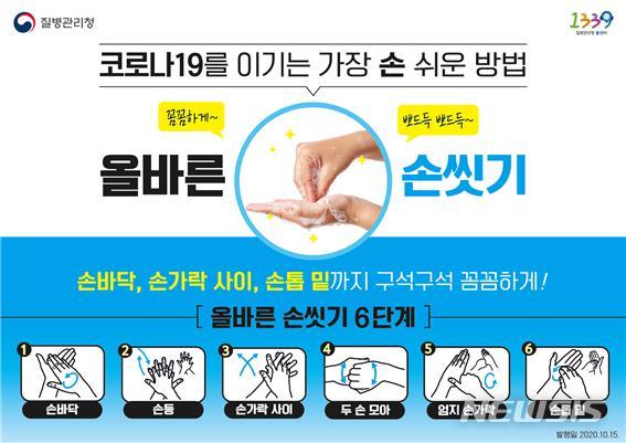 [세종=뉴시스]질병관리청(질병청)이 15일 유엔 지정 세계 손씻기의 날을 맞아 올바른 손 씻기 방법을 다시 강조했다. (자료= 질병청 제공) 2020.10.15. photo@newsis.com