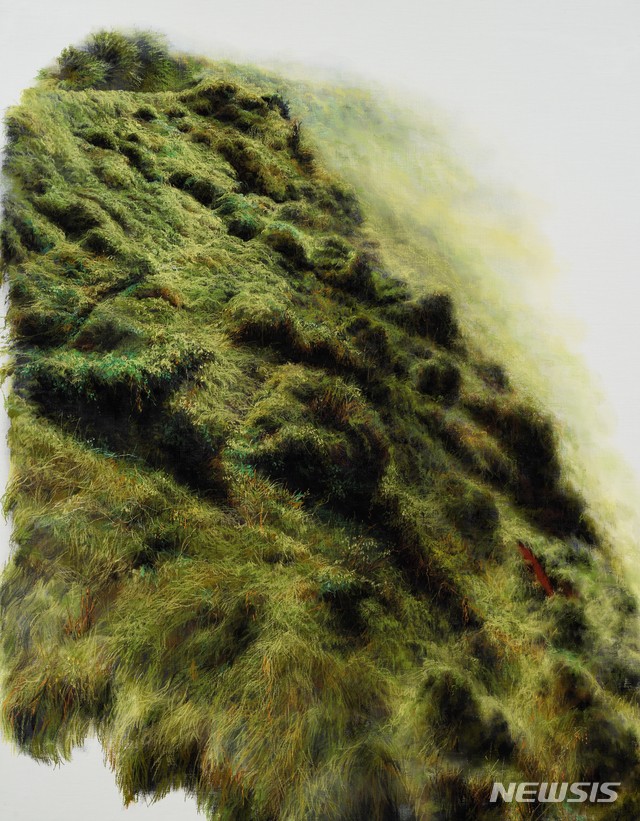 [서울=뉴시스] 파스텔로 그린 Instant Landscape-Gumgil#2. 마치 이끼가 낀듯한 진짜 수풀 더미같은 착시가 이는 작품이다. 