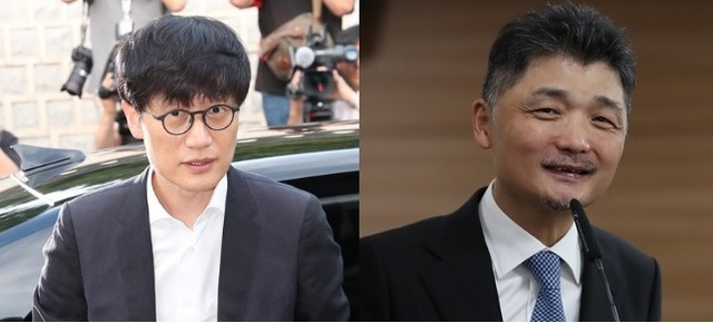 ▲네이버 이해진(왼쪽) 글로벌투자책임자(GIO)와 카카오 김범수 의장.