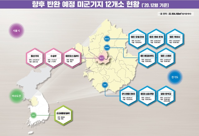 [서울=뉴시스] 향후 반환 예정 미군기지 12개소 현황 ('20.12월 기준). 2020.12.11. (사진=국방부 제공) 