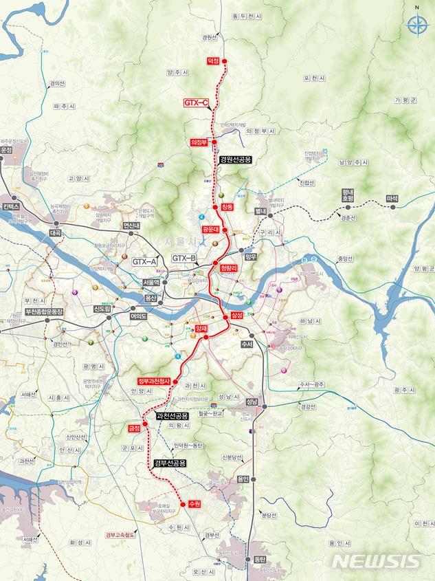 [서울=뉴시스]수도권광역급행철도 C노선도. (자료 = 국토부 제공)