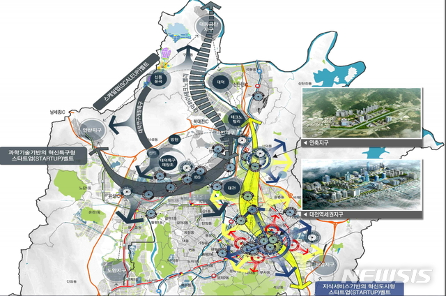 [대전=뉴시스] 대전역세권·연축지구 혁신도시 중심의 도시성장축 모델. 