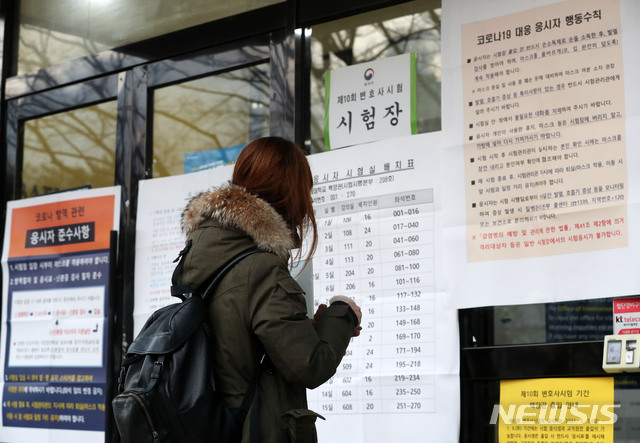 [서울=뉴시스] 홍효식 기자 = 제10회 변호사시험이 열린 지난 5일 오전 서울 서대문구 연세대학교 백양관 앞에서 한 응시생이 시험을 치르기 위해 들어서고 있다. 2021.01.05. yesphoto@newsis.com