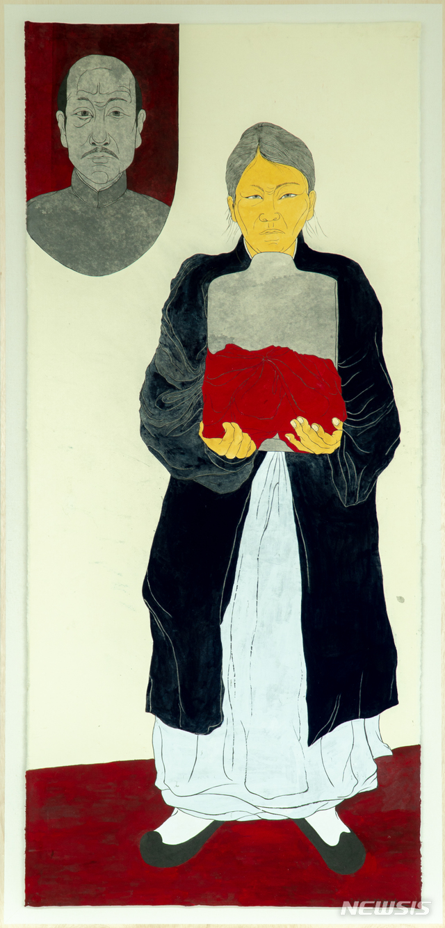 [서울=뉴시스] 윤석남, 박자혜 초상 Portrait of PARK Ja-hye, 2020, 한지 위에 분채 Color pigment on Hanji, 210x94cm