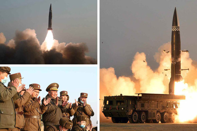 [서울=뉴시스]북한 개량형 이스칸데르 미사일 발사 장면. 2021.03.26. (사진=노동신문 캡처) 