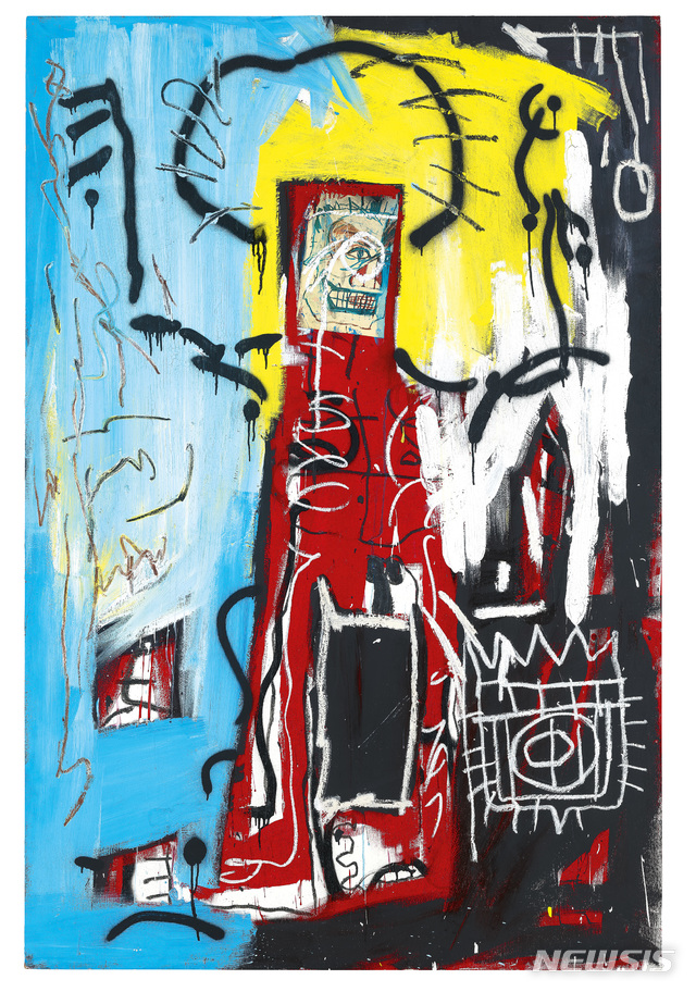 [서울=뉴시스] 장 미쉘 바스키아 Jean-Michel Basquiat (1960-1988)‘UNTITLED (ONE EYED MAN OR XEROX FACE)’acrylic, spray paint, oilstick and Xerox collage on panel182.9 x 121.9 cm, Painted in 1982추정가: HK$140,000,000-170,000,000/US$18,000,000-22,000,000/한화 약 200 억~244 억 사진=크리스티코리아 제공. 20201.4.08. photo@newsis.com