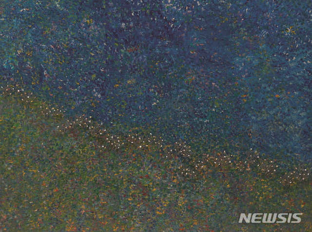 [서울=뉴시스] 채림, 꽃이 피는 풍경 Blooming landscape, 2018, 목판에 옻칠, 삼베, 자개, 진주, 은 Ottchil (Korean lacquer), hemp cloth, mother-of-pearl, Pearl, silver on wood, 122x162cm