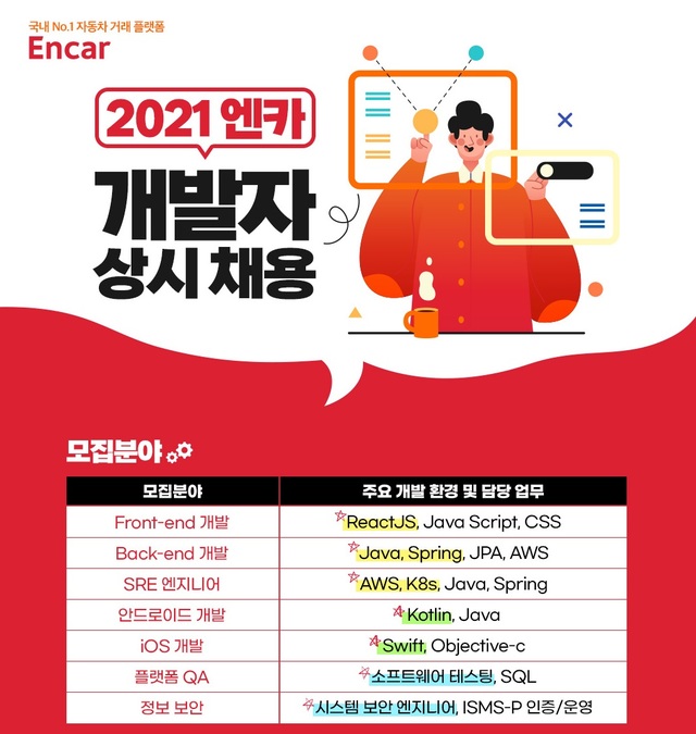 엔카닷컴, IT 개발자 신입·경력 상시 채용