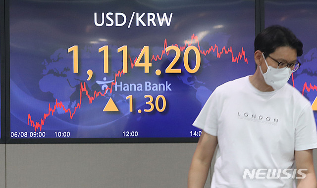 [서울=뉴시스]박주성 기자 = 원·달러 환율이 전 거래일(1112.9원)보다 1.3원 오른 1114.2원에 마감한 8일 오후 서울 중구 하나은행 딜링룸에서 딜러들이 업무를 보고 있다. 2021.06.08. park7691@newsis.com