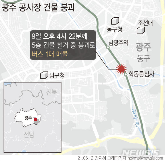 광주 건물 붕괴·버스 매몰…9명 사망·8명 중상(종합4보)
