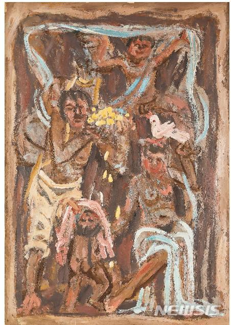 [서울=뉴시스] 이중섭, '가족', oil on paper, 41.2×28.8cm(6), 1954, 추정가 15억원.