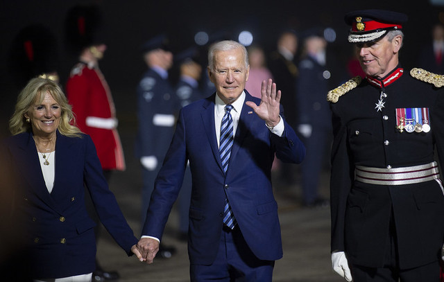 [콘월(영국)=뉴시스]9일(현지시간) 영국에 도착한 조 바이든 미국 대통령. (사진: G7 미디어팀 제공). 2021.6.11.