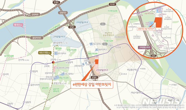 [서울=뉴시스] e편한세상 강일 어반브릿지 광역입지도(이미지=DL이앤씨 제공)
