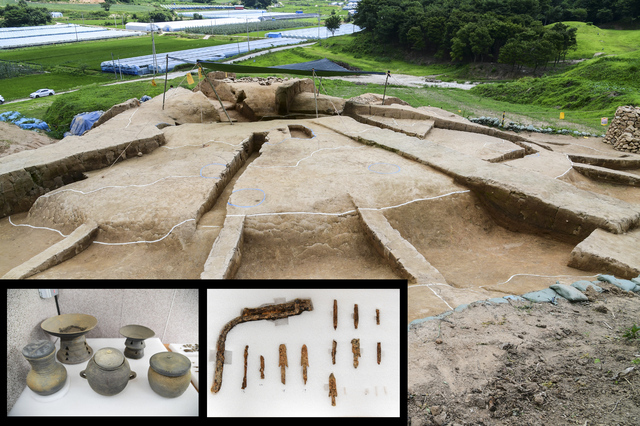 남원의 가야시대 '유곡리·단곡리 고분군' 중 30호분의 발굴현장, 좌측 아래 사진은 30호분에서 출토된 유물이다. *재판매 및 DB 금지