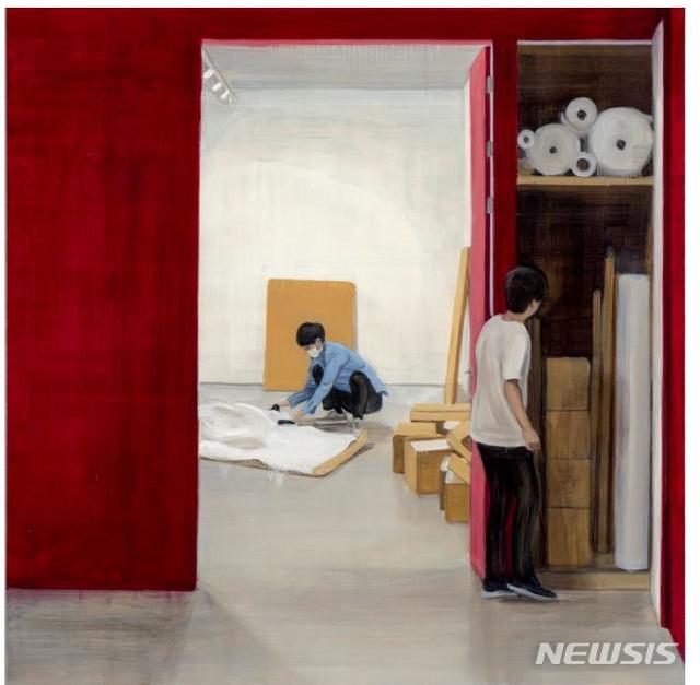 [서울=뉴시스] 박진아, 포장, 2021,Oil on linen 140 x 140 cm Courtesy of the artist and Kukje Gallery사진: 안천호이미지 제공: 국제갤러리