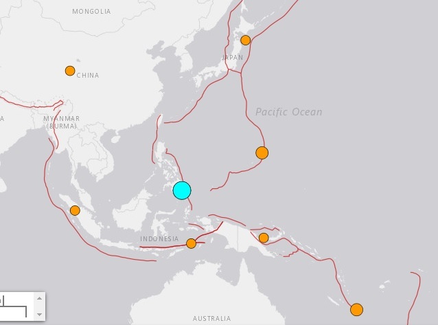 [서울=뉴시스] 필리핀 남부 민다나오섬에 있는 폰다귀탄에서 동쪽으로 약 63㎞ 떨어진 해역에서 12일 오전 2시 46분 14초(현지시간) 규모 7.1의 지진이 발생했다고 미국 지질조사국(USGS)이 밝혔다.(사진출처: USGS 홈페이지 캡쳐) 2021.08.12.