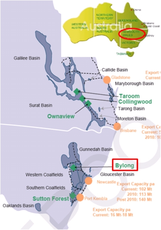 [세종=뉴시스] 한전이 인수한 호주 바이롱 석탄 광산의 위치도. (2021.08.12.) *재판매 및 DB 금지