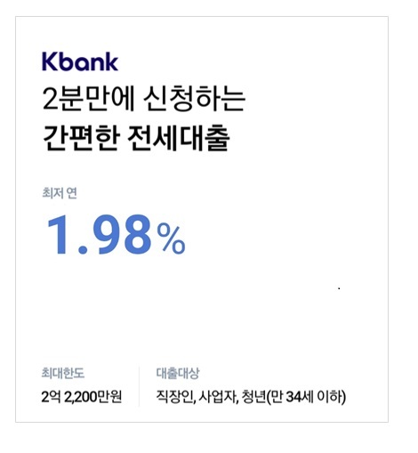 케이뱅크, 100% 비대면 '전세대출' 선보여…최저 1.98%