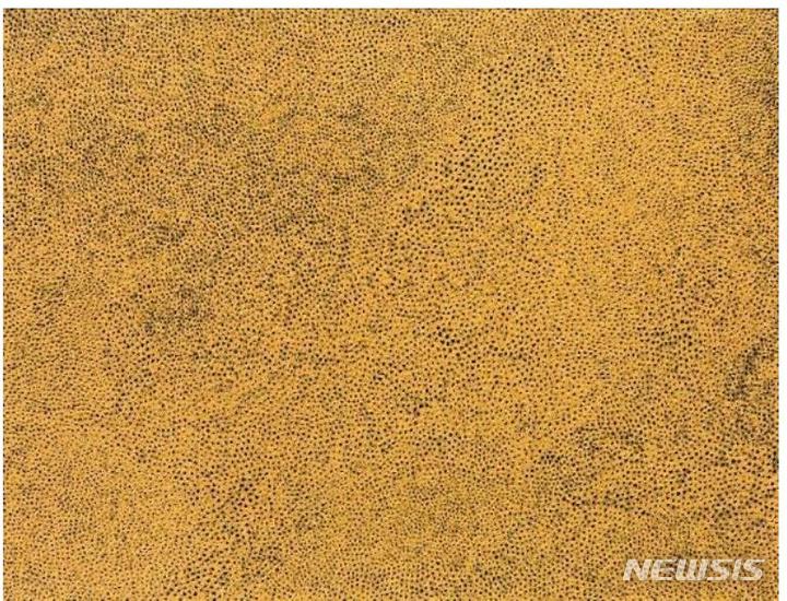 [서울=뉴시스] 추정가 17억~30억원, 야요이 쿠사마, Gold-Sky-Nets, acrylic on canvas, 112.0×145.5cm(80), 44.1×57.3in, 2015.
