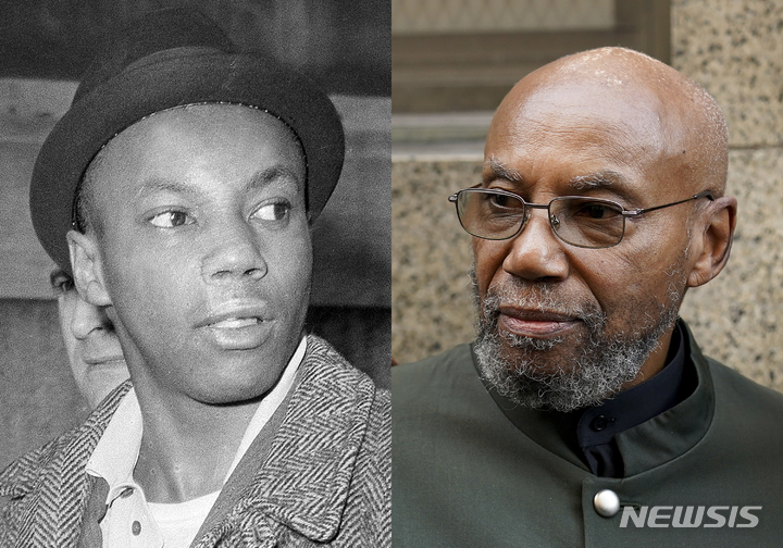 [AP/뉴시스]맬컴 X를 암살했다는 누명을 쓰고 20년간 수감 생활을 한 무하마드 아지즈. 왼쪽은 1965년 2월 26일 뉴욕에서 체포된 후의 사진이며 오른쪽은 지난해 무죄 판결을 받고 법정을 나서는 모습. 2022.07.15