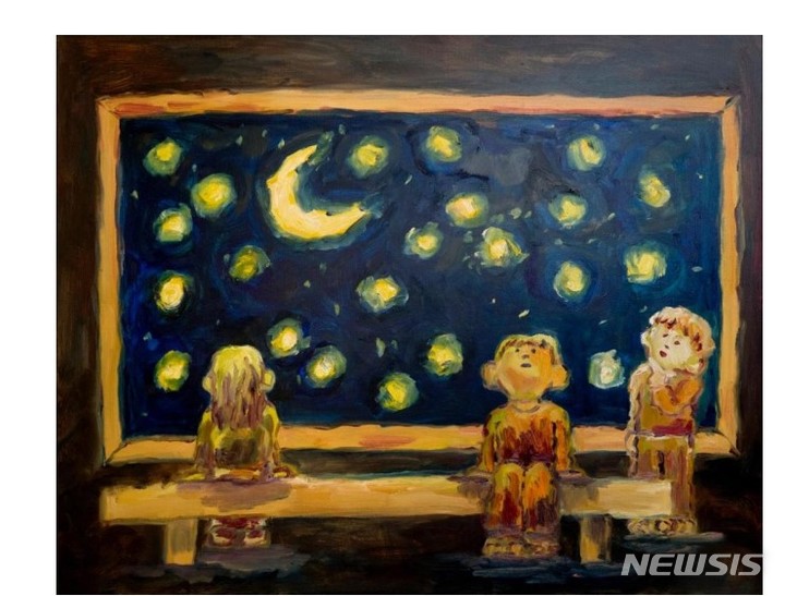 [서울=뉴시스]Qwaya 콰야 Looking at the stars outside the window 창 밖의 별 바라보기 2021 Oil on canvas 117 x 91cm © 2GIL29 GALLERY