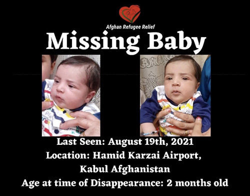 [서울=뉴시스] 아흐마디 가족이 카불 공항에서 잃어버린 생후 2개월 된 아들 소하일 아흐마디를 찾는 광고문이다. (출처: 트위터 갈무리) 2022.01.10. *재판매 및 DB 금지