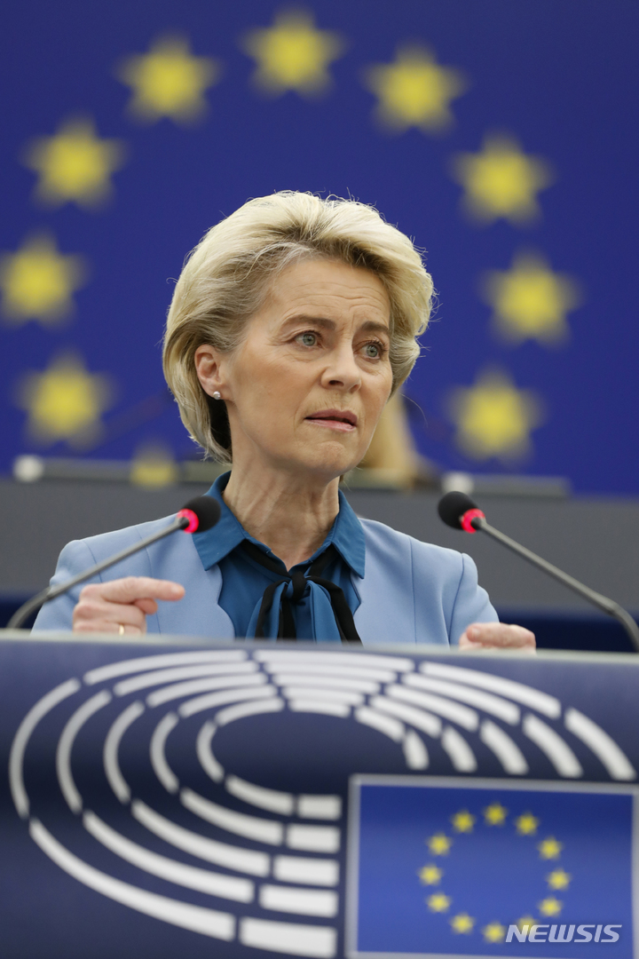 [스트라스부르(프랑스)=AP/뉴시스] 우르줄라 폰데어라이엔 EU 집행위원장.