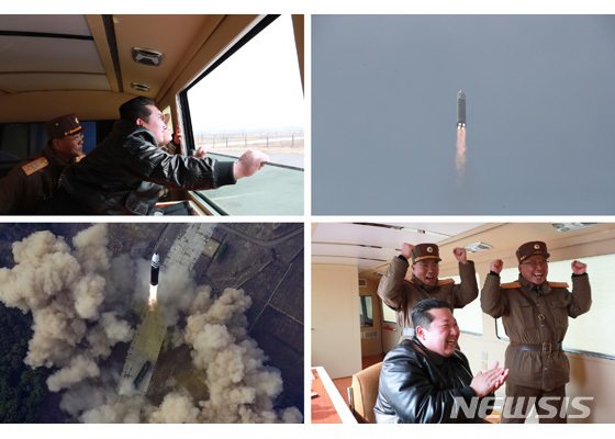 [서울=뉴시스]25일 북한 조선노동당 기관지 노동신문은 지난 24일 평양 국제비행장에서 신형 대륙간탄도미사일(ICBM) 화성 17형 시험 발사가 진행됐다고 보도했다. (사진=노동신문 홈페이지 갈무리) 2022.03.25 