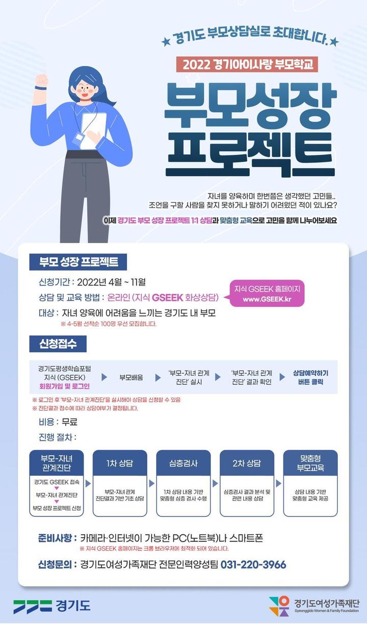 경기도 지식(GSEEK), 1대1 맞춤형상담 '부모 성장 프로젝트'