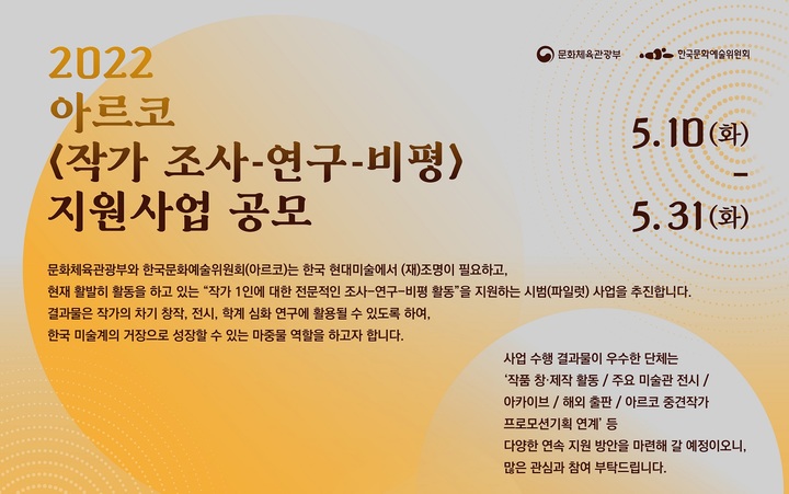 아르코 '작가 조사-연구-비평' 지원 사업. 2022.05.04. (사진=문화체육관광부·한국문화예술위원회 제공) photo@newsis.com *재판매 및 DB 금지