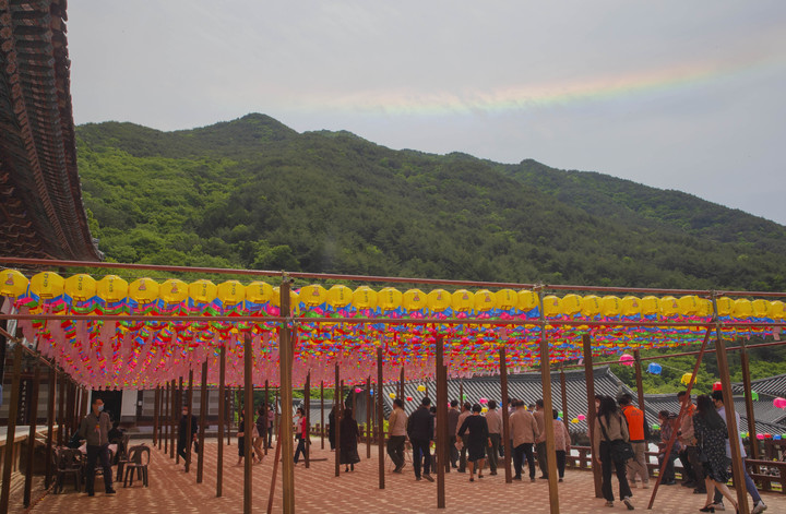 '부처님오신날' 축하하는 구례 화엄사 일곱색깔 무지개 