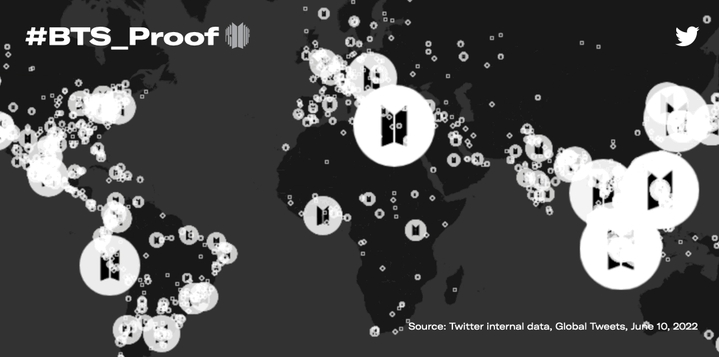 [서울=뉴시스] 방탄소년단 #BTS_Proof 전 세계 트랜드 맵. 2022.06.12. (사진 = 트위터 제공) photo@newsis.com *재판매 및 DB 금지