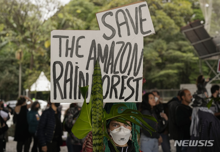 [브라질리아=AP/뉴시스] 브라질 수도 브라질리아에서 아마존에서 살해된 사람들에 대해 수사와 아마존 지역보호를 요구하며 행진하는 시위대. 브라질은 해외직접투자(FDI)가 가장 많은 나라이기도 하다.