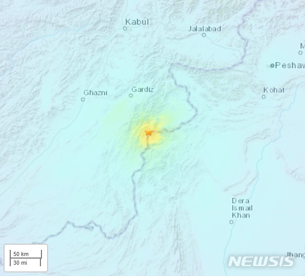 [서울=뉴시스] 22일 새벽 아프가니스탄 동부지역에서 발생한 지진 위치. (사진=USGS 홈페이지 캡처) 2022.06.22