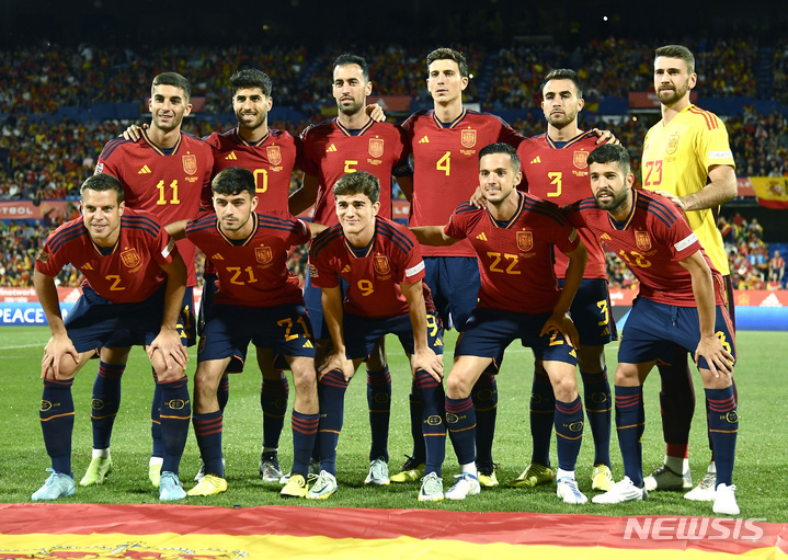 [세비야=AP/뉴시스]스페인 축구대표팀. 2022.09.24. 