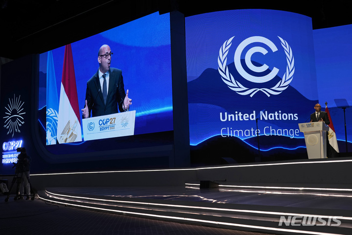 [유엔본부=AP/뉴시스] 지난 해 11월 20일 이집트 엘셰이크에서 열린 유엔 COP27 정상회의 . 