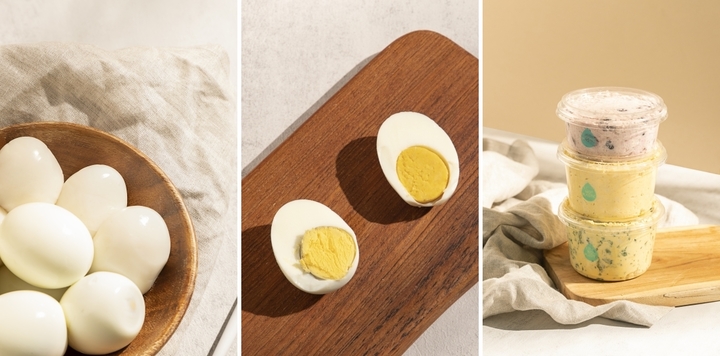 [서울=뉴시스] 메타텍스쳐가 만든 식물성 계란 '스위트에그'와 에그마요 스프레드. (사진=메타텍스쳐 제공) 2022.11.30. photo@newsis.com *재판매 및 DB 금지