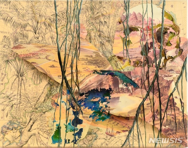 [서울=뉴시스]Pietro Ruffo, Anthropocene 7, 2022, Ink, oil and cutouts on paper laid on canvas, 124.5 x 158.5 cm