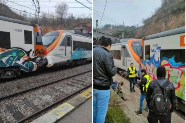 [서울=뉴시스]스페인 바르셀로나 인근에서 7일 새벽(현지시간) 열차 2대가 충돌해 수십명이 다쳤다고 스페인 관리들이 밝혔다. <사진 출처 : 더 선> 2022.12.7