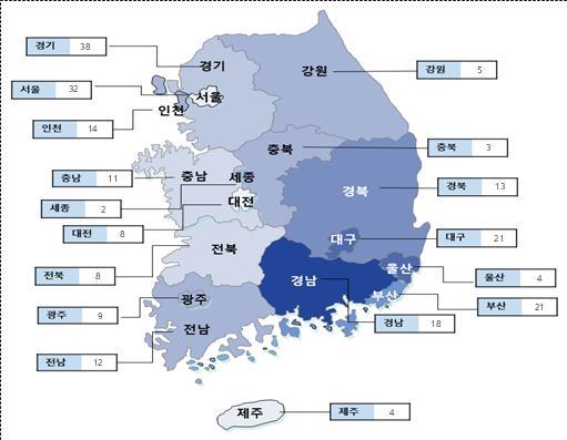 지역별 치매 적정성평가 1등급 의료기관 분포 현황. (사진=건강보험심사평가원 제공) 2023.01.07. photo@newsis.com *재판매 및 DB 금지