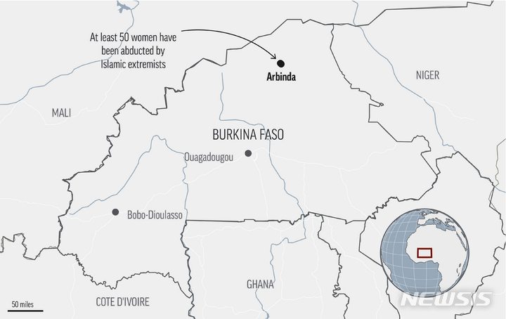 [AP/뉴시스] 서부 아프리카 지도. 부르키나파소를 중심으로 말리, 니제르, 토고, 베넹, 가나 및 코트디부아르가 둘러싸고 있다