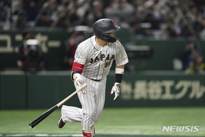 [도쿄=AP/뉴시스] 일본 야구 대표팀의 무라카미 무네타카. 2023.03.16